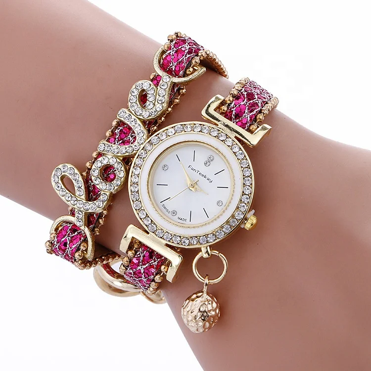 

Charm Fashion Diamond Watches For Women Luxury Leather Wrap Love Bracelet Watch Reloj Para Dama