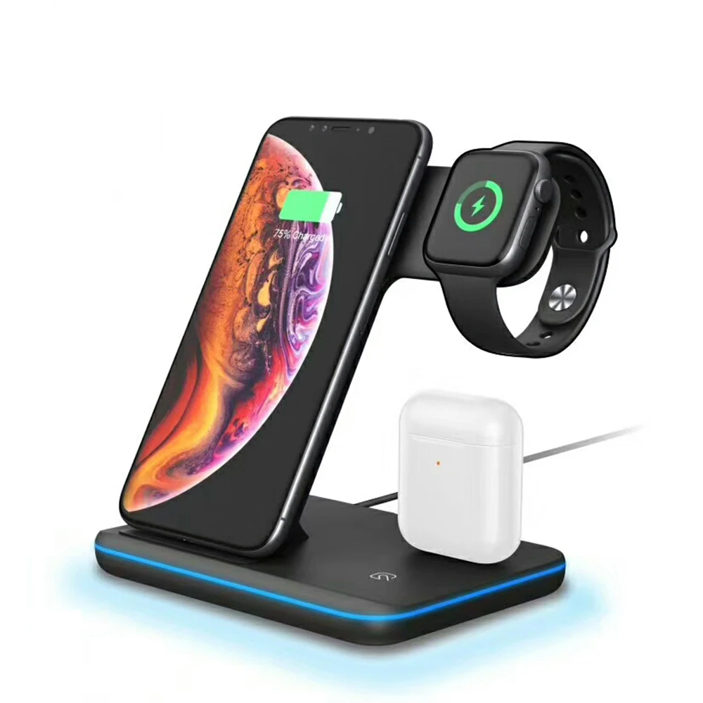 

3 in 1 Wireless Charger Stand Fast Charging Cell Phone Holder Multi-function Wireless Charger, Black / white