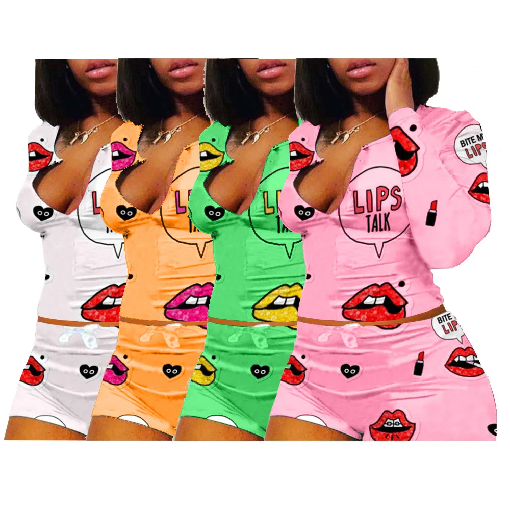 

New product ideas 2021 Pyjamas Long Sleeve Home Wear Two Piece Pajama Set Sexy Pajamas Onesie For Women, Picture shown