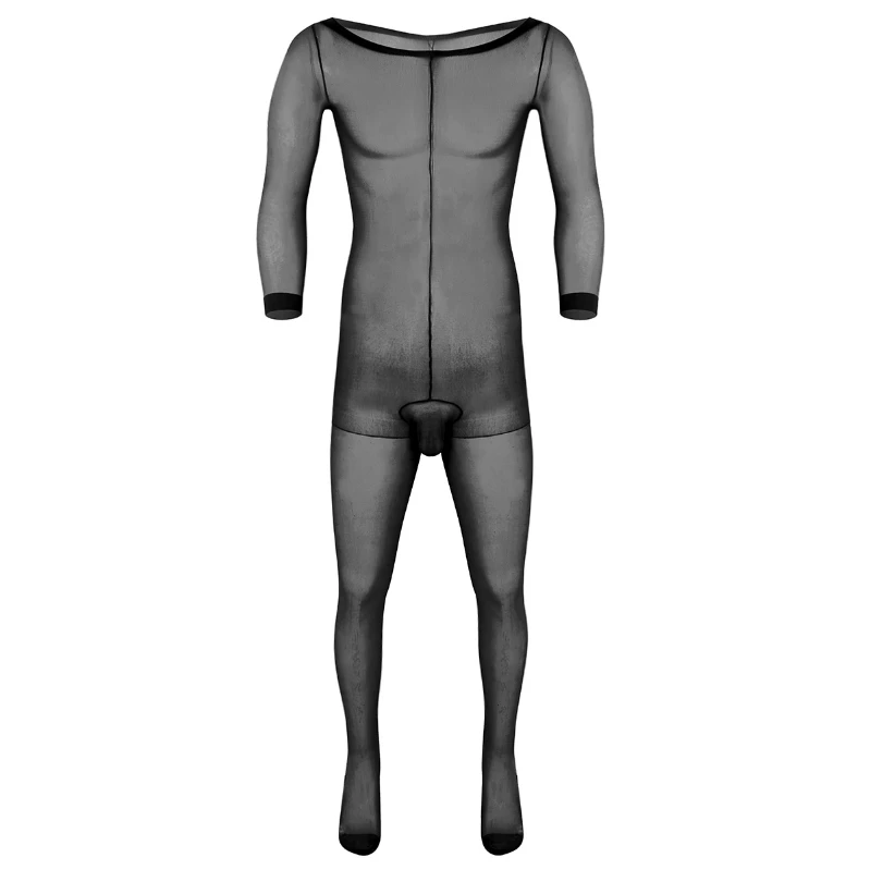 

Mens Adult Long Sleeve Full Body Pantyhose See Through Bodystocking Skinny Stocking Closed Toe Sheath Bodysuit Nightwear