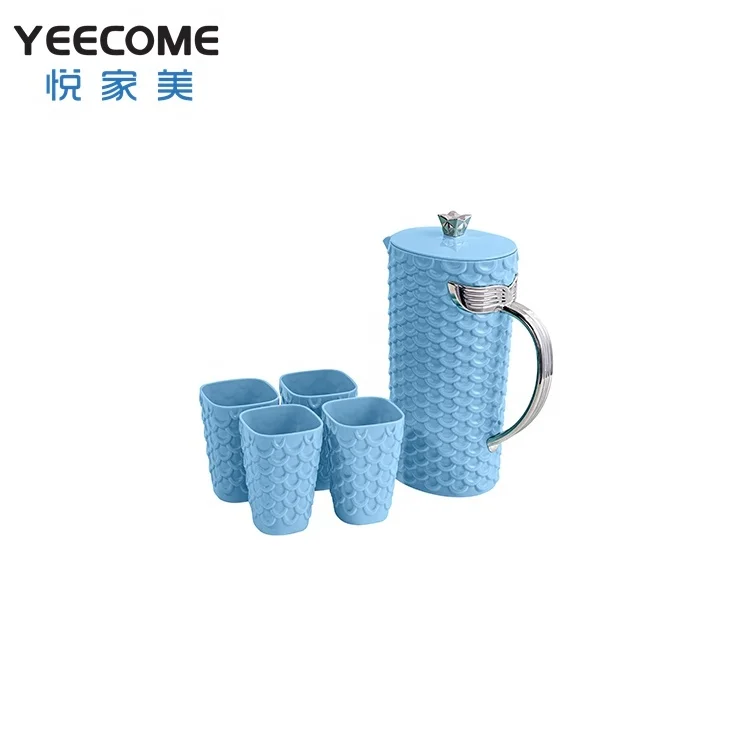 

Yeecome Own Brand Silver Plated Fish Scale Water Jug PS Plastic Drinkware Kettle With 4 Cup