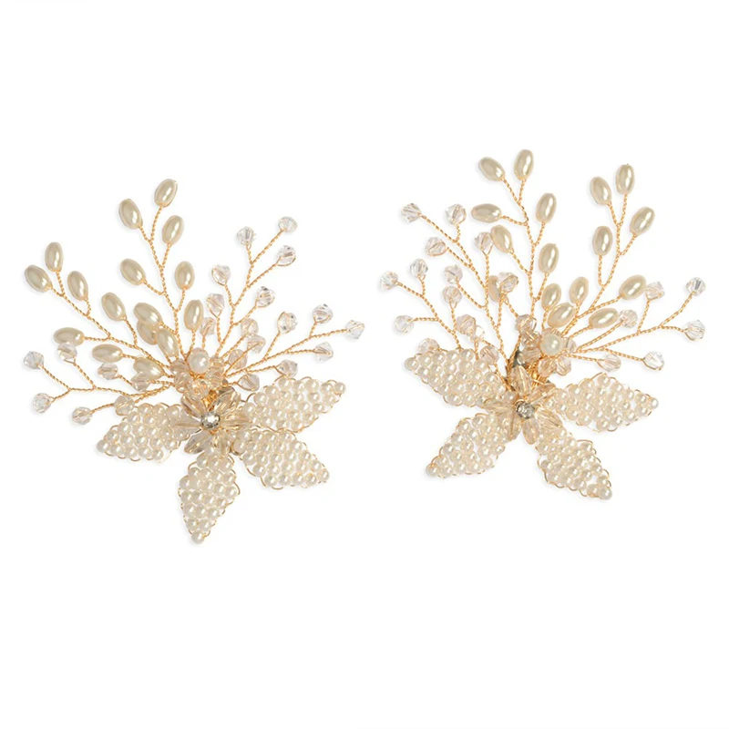 

Handmade Pearl and Crystals Flower Decorated Removal Shoe Clips Charm Party Shoe Buckle Bridal Wedding Shoes Clips Decoration, Gold and silver