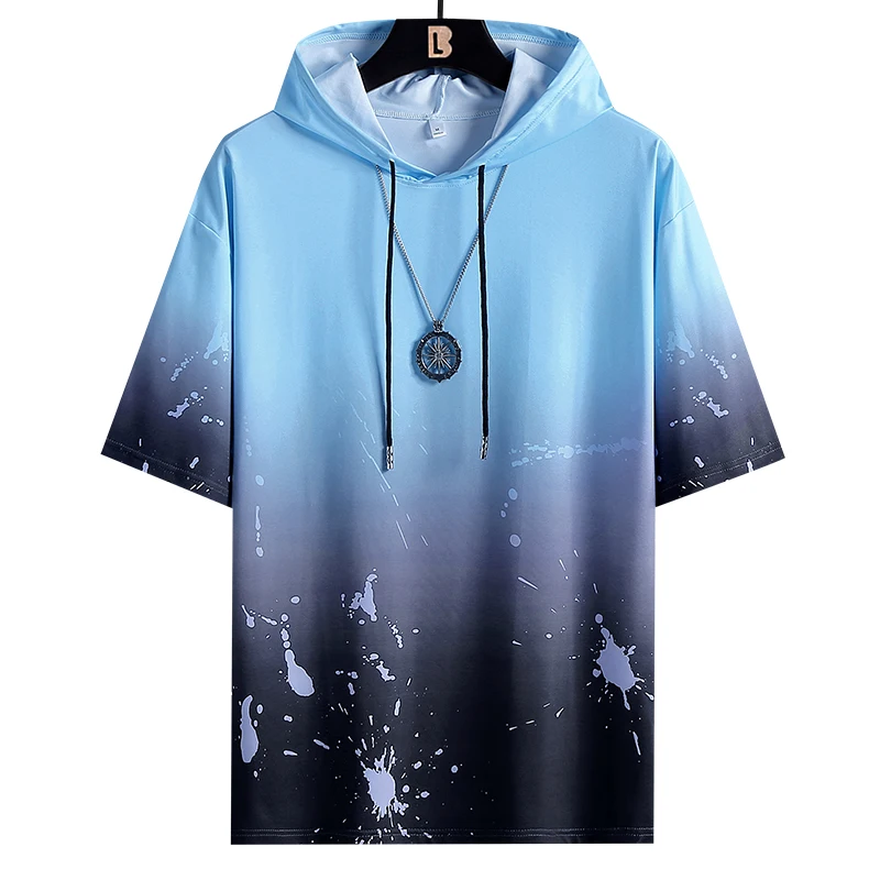 

Summer short sleeve personalized printing hooded casual men's T-shirt