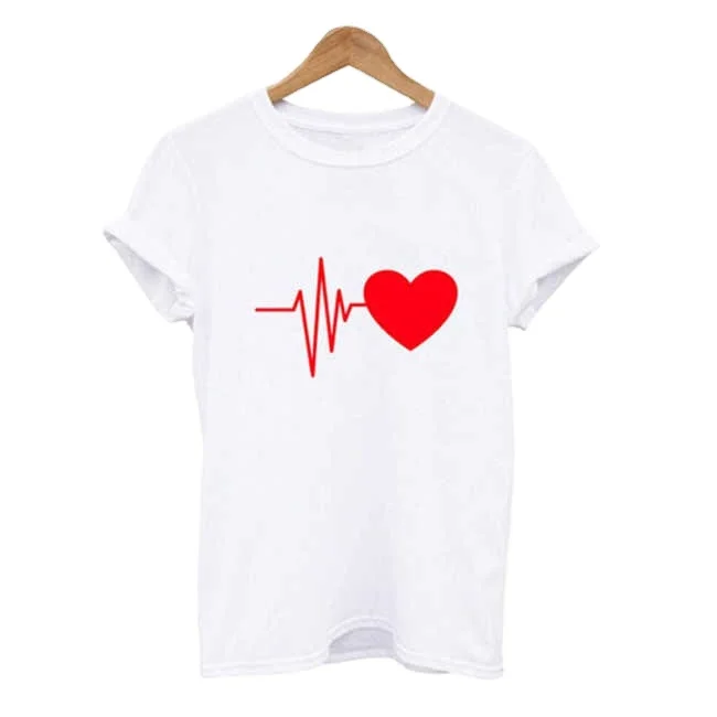 

Pure Color Tops For Men And Women Beat Love Short Sleeve Women's T-shirt Plus-size Ladies Bottom Blouse