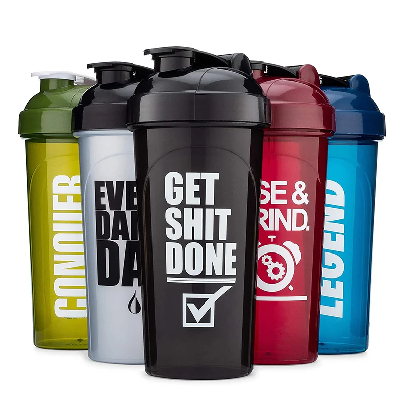 

600ml Plastic Rounded Bottom Water Protein Shaker Bottles With Locking Lid, Red, green, blue, black, through black