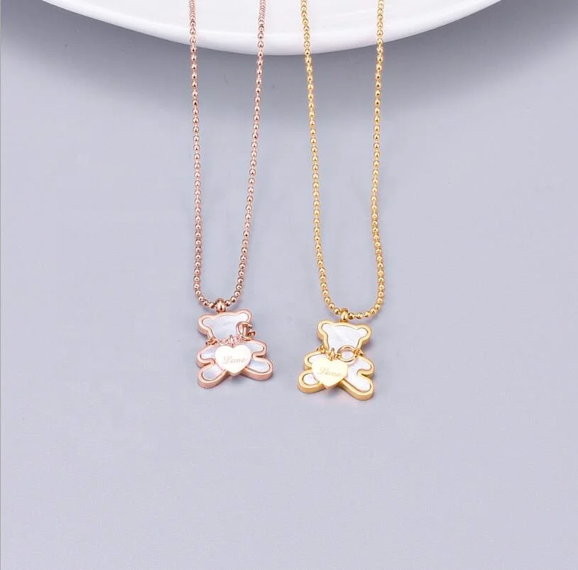 

High Quality 18K Vacuum Plate 316L Stainless Steel Shell Teddy Bear Pendant Necklace Jewelry, Gold
