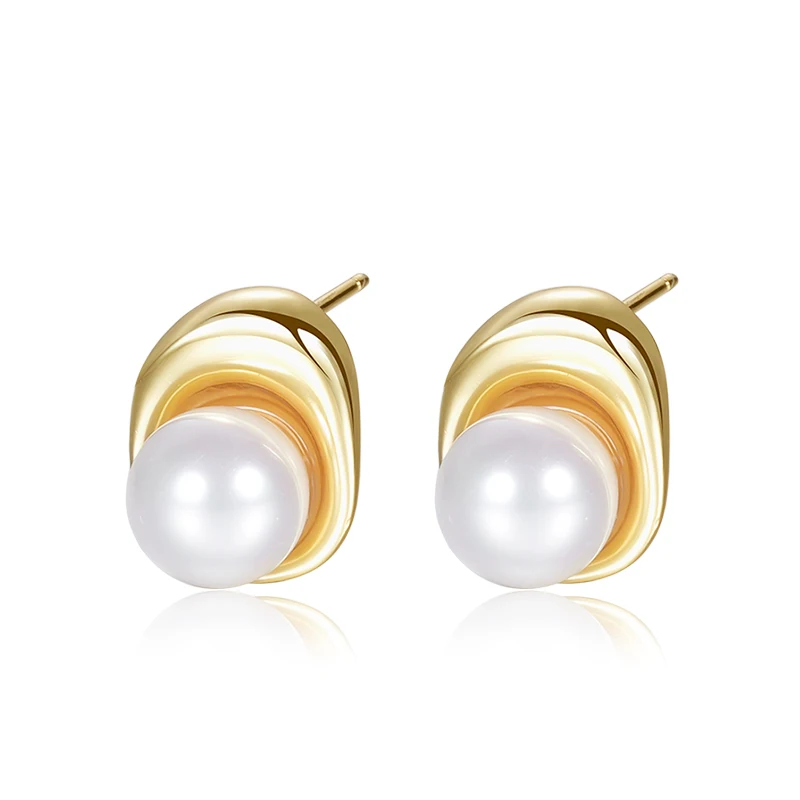 

Korean stylish shell pearl earrings jewelry 18k gold silver 925 stud earrings for women