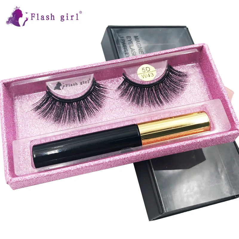 

wholesale Flash Girl 5D-W series W43 mink magnetic eyelashes and eyeliner suit natural and soft eyelashes, Natural color