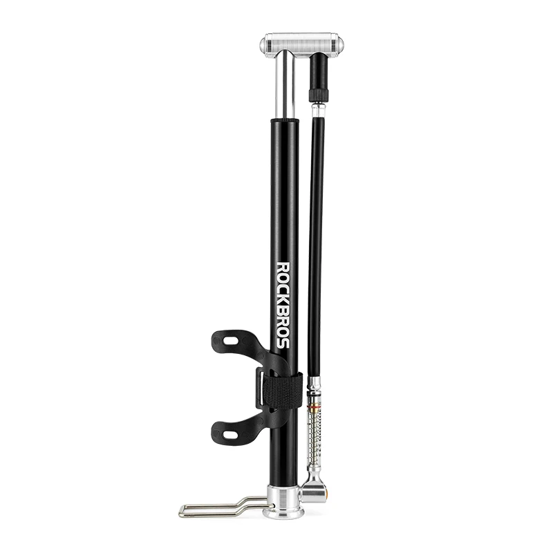 

ROCKBROS Inflator High Pressure Foot Pump MTB Road Bike Electric Bicycle Motorcycle Car Hand Tire Pump AV/FV Portable Air Pump, Black, silver