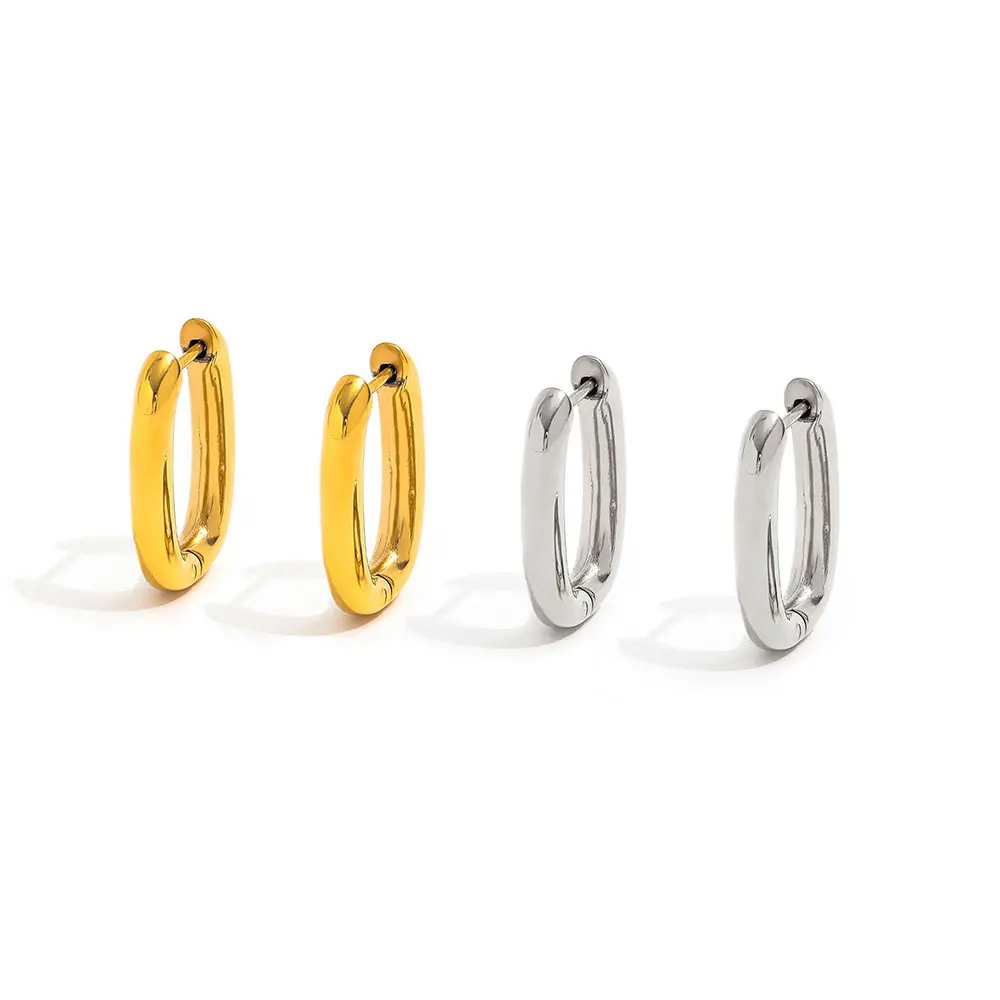 High End PVD 18K Gold Plated Irregular Goose Egg Shape Oval U Huggie Earring Stainless Steel Jewelry Wholesale