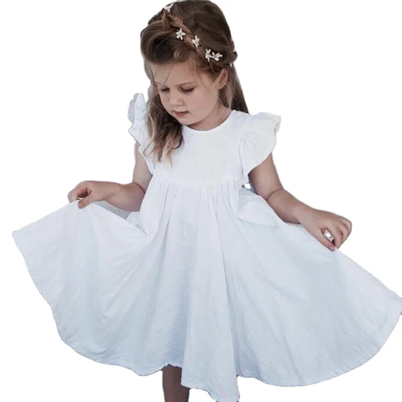 

Hot Selling Flying Sleeve Customization Solid Color Baby Clothes Princess Dress Casual Dress, Customized color