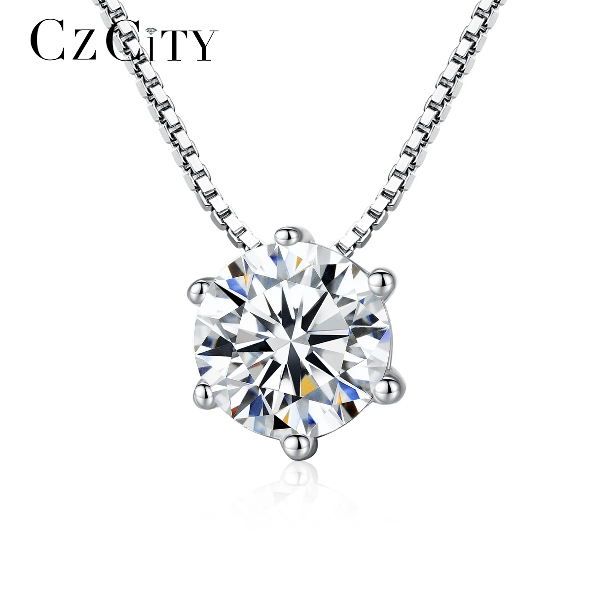 CZCITY Wholesale Women Luxury Elegant Dinner Party Jewelry 0.75ct AAA Cubic Zirconia Genuine Real 925 Sterling Silver Necklace