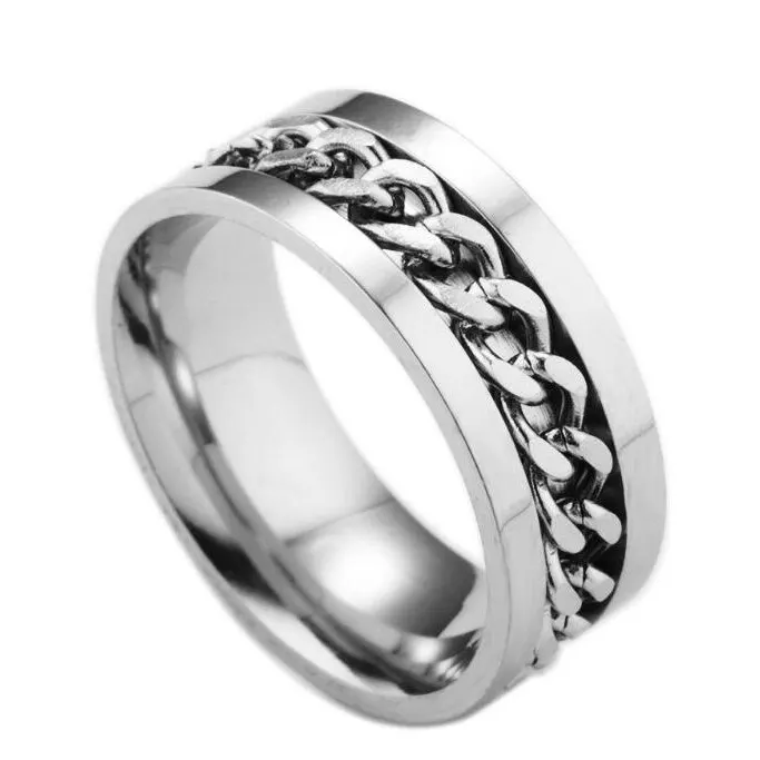 

Original Anxiety Chain Women Stainless Steel Punk Spinner Rock Silver 925 Rings Man, Picture shows