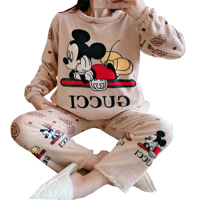 

Autumn and Winter new coral fleece Korean style cute flannel women's pajamas two-piece set suitable for daily wear homewear