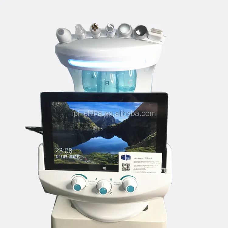 

Multifunction Smart Ice Blue Ultrasound RF Aqua Skin Scrubber Dermabrasion with skin analysis system, White