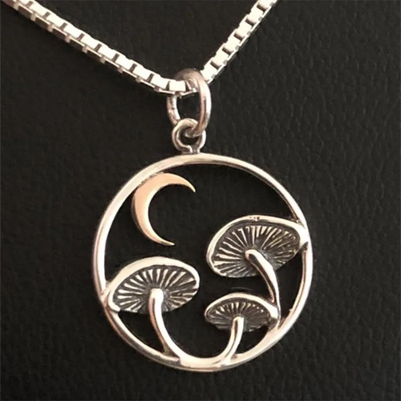 

Stock cut out silver moon opal stone mushroom necklace