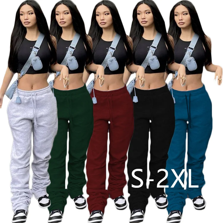 

Custom Logo Winter Women Thick Sweats Sweatsuit White Jogger Stack Sweat Sweat's Black Stacked Pants, Picture