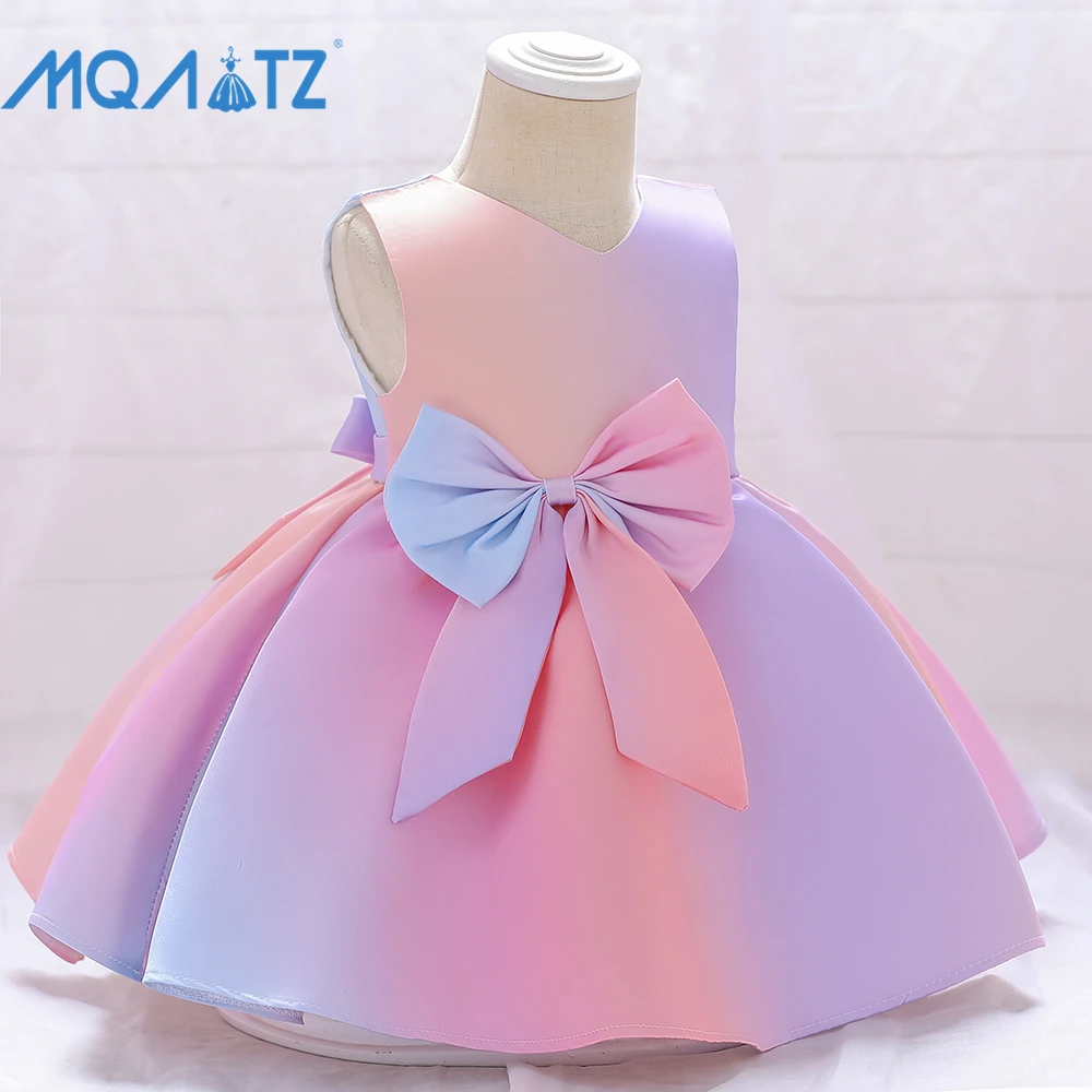 

MQATZ New Designs Summer Latest Girls colorful Dress satin Party Wear Kids bow Floral birthday Dresses L2011XZ