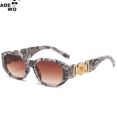 

ADE WU XY9224 Vintage Unisex Men Retro Irregular Shape Women Small Shades Sunglasses, Picture shows