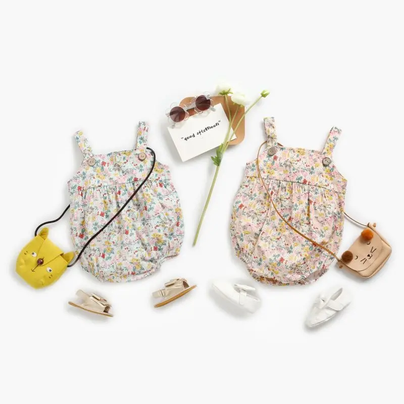 

wholesale baby jumpsuit floral shoulder straps baby girls rompers clothes