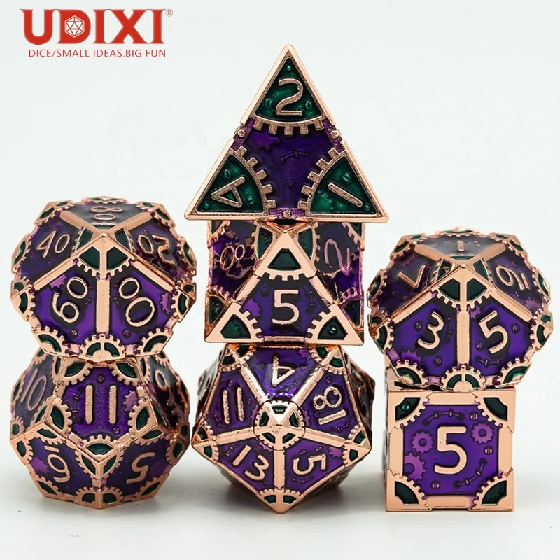 

Udixi Copper with Purple&Green Metal Polyhedral Dice for DND RPG MTG Board or Card Games Dungeons and Dragons Dice Set