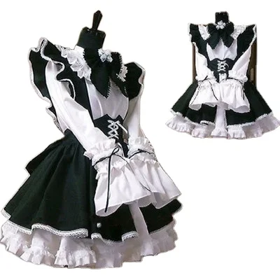 

Women Maid Outfit Anime Long Dress Black and White Apron Dress Lolita Dresses Men Cafe Costume Cosplay Costume, Picture shown