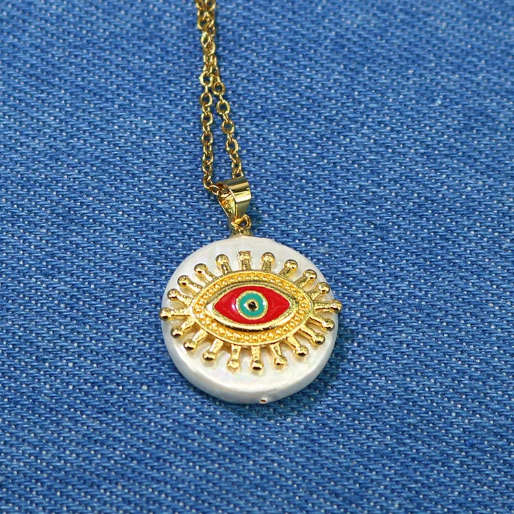 

NZ1027 Popular CZ Micro Pave Star Sun Evil Turkish Eye Pearl Charm Pendant Necklace