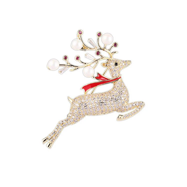 

New Arrival Wholesale Custom Fashion Pearl Corsage Jewelry Sika Deer Brooch For Western Accessories
