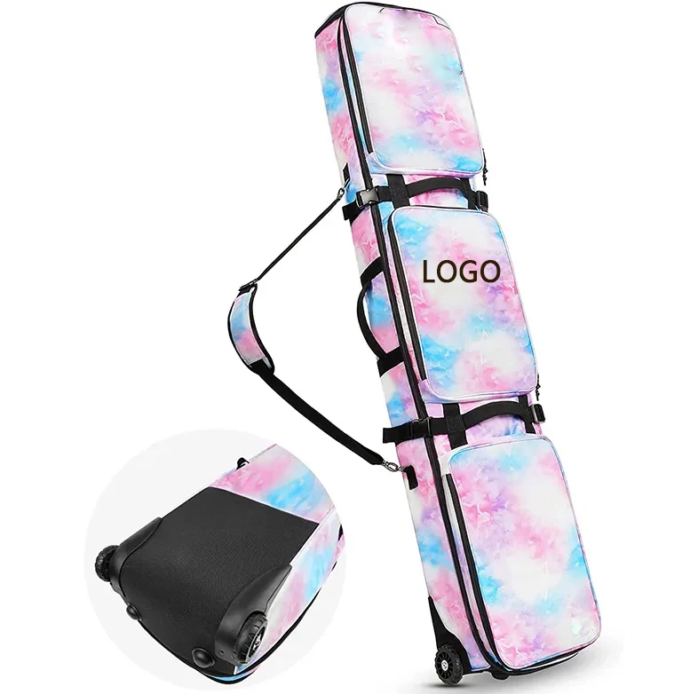 Custom Printed Polyester Tote Ski Bag With Wheel and Shoulder Strap Padded Snow Board Carry Protective Storage Bag Snowboard Bag