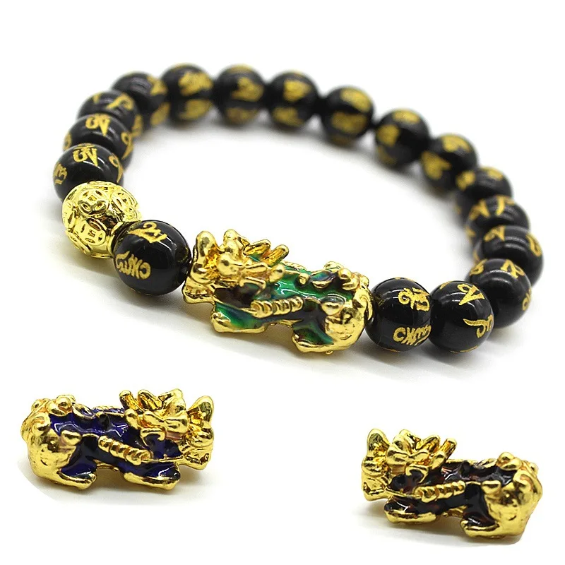 

Stone bead cuff bangle feng shui pixiu good luck bracelet for men