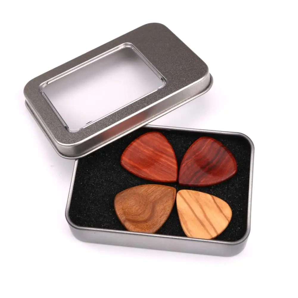 

4pcs/set Wooden Guitar Picks+1pcs Storage Box Case Plectrums Picks Set for Guitar Bass Ukulele Banjo Accessories Guitarra Gifts