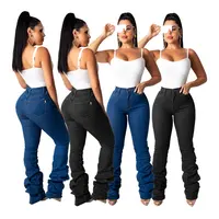 

F91230 Fall 2019 casual fashion lady full length pencil denim pants high-waisted solid color new design women jeans denim pant