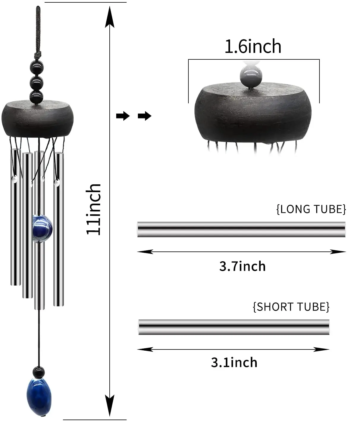 

Wind Chime Outdoor Clearance with 4 Metal Tubes, Wooden Wind Bell Wind chime Gift Decoration