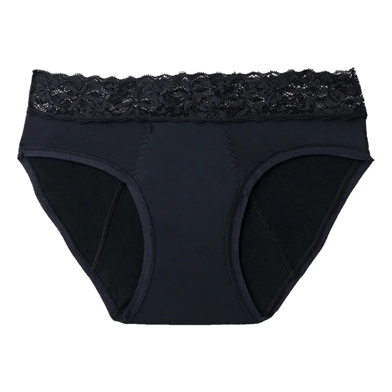 

10012 Women Mid waist Menstrual pants Washable Incontinence leak proof Underwear bamboo lace 4 Layers Period Panties