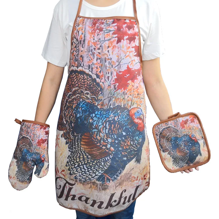

2021 Custom Design Kitchen Adult Apron And mitts Kitchen Apron Set