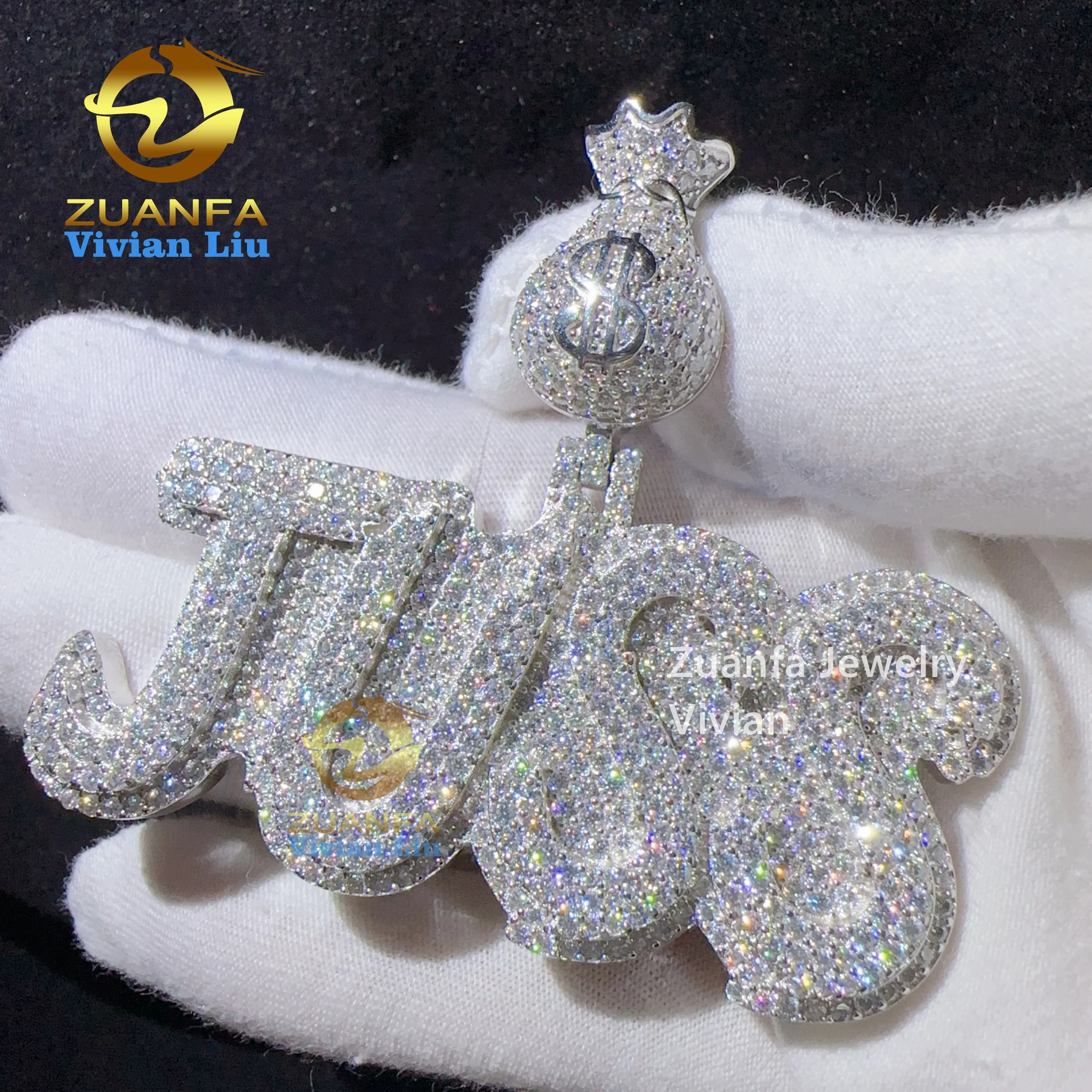 

Luxury iced out custom 925 sterling silver hip hop vvs moissanite diamond letter pendant