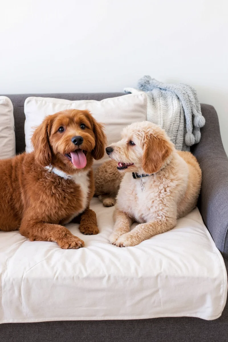 Scotchgard pet-proof slipcover stretched over a modern gray L-shaped sofa