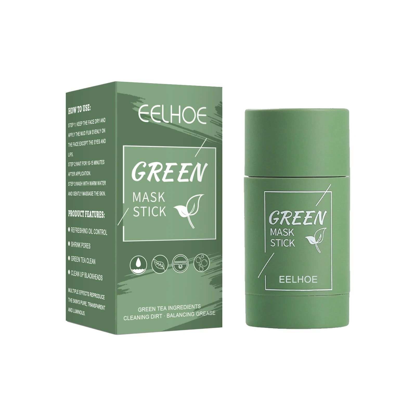 

eelhoe Green Tea Mask Stick Cleansing Whitening Acne Mud Mask Skin care Lazy Facial Mask K1