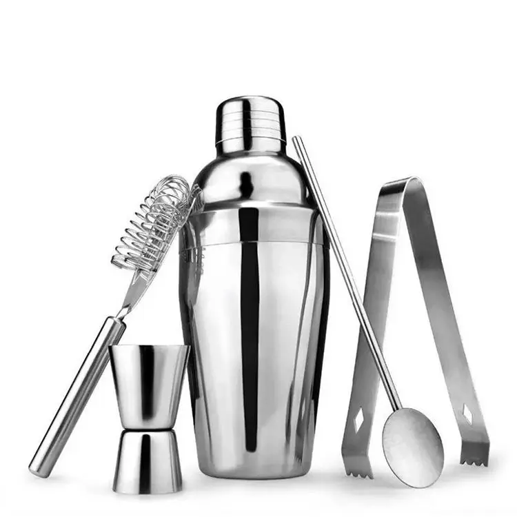 

2021 Amazon Top Seller Popular Products Wholesale 350ml /550ml /750ml Stainless Steel Bar Tool Barware Cocktail shaker 5pcs Set, Sliver