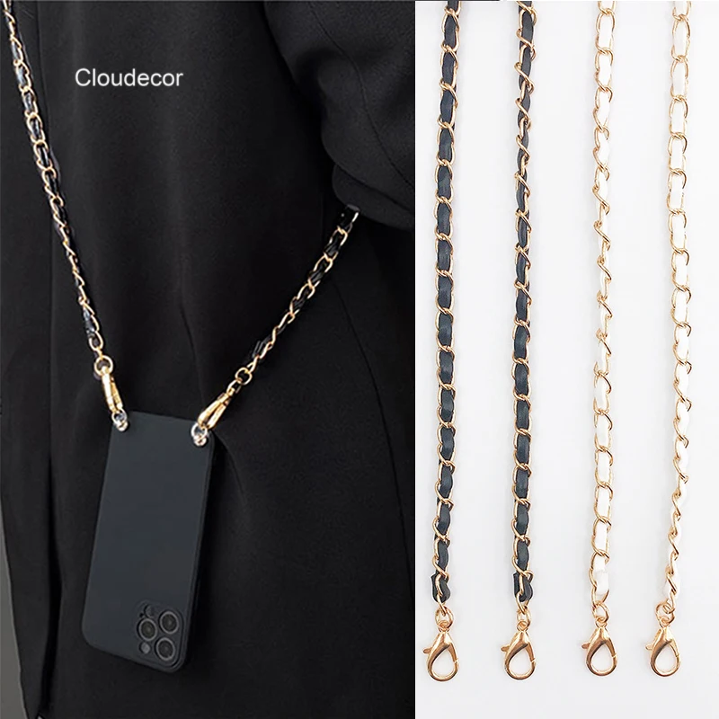 Black Leather Crossbody Lanyard Necklace Chain For Phone Case Cover Strap Long Mobile Phone Chains 120cm Phone Shoulder Strap