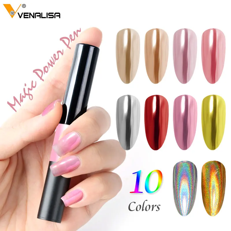 

VENALISA New Arrive Nail Art Manicure UV Gel Chrome Holographic Mirror Effect Metal Powder 15g Air Cushion Magic Powder Pen