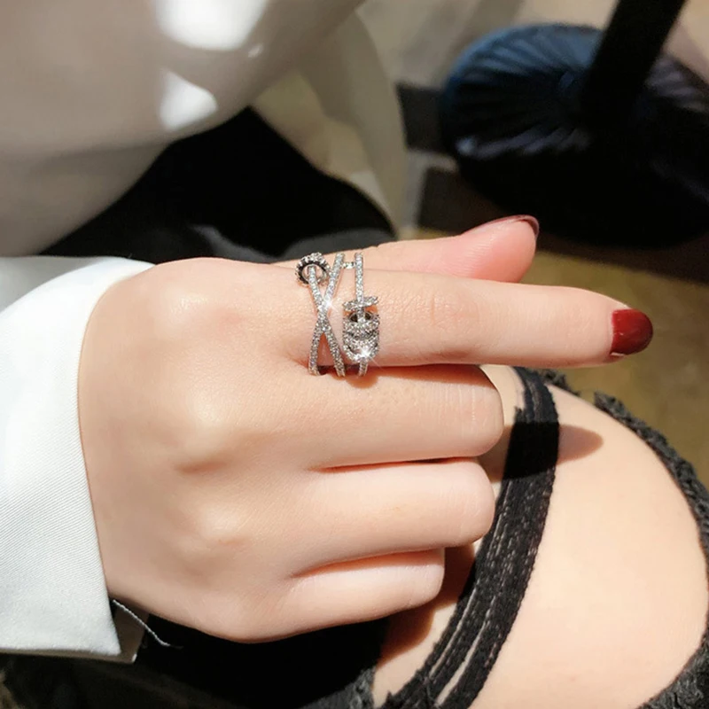 

Fashion Classic Micro-Zircon Lucky Ring Crossover Multi-Layer Rings Designer Jewelry Famous Brands, Silver