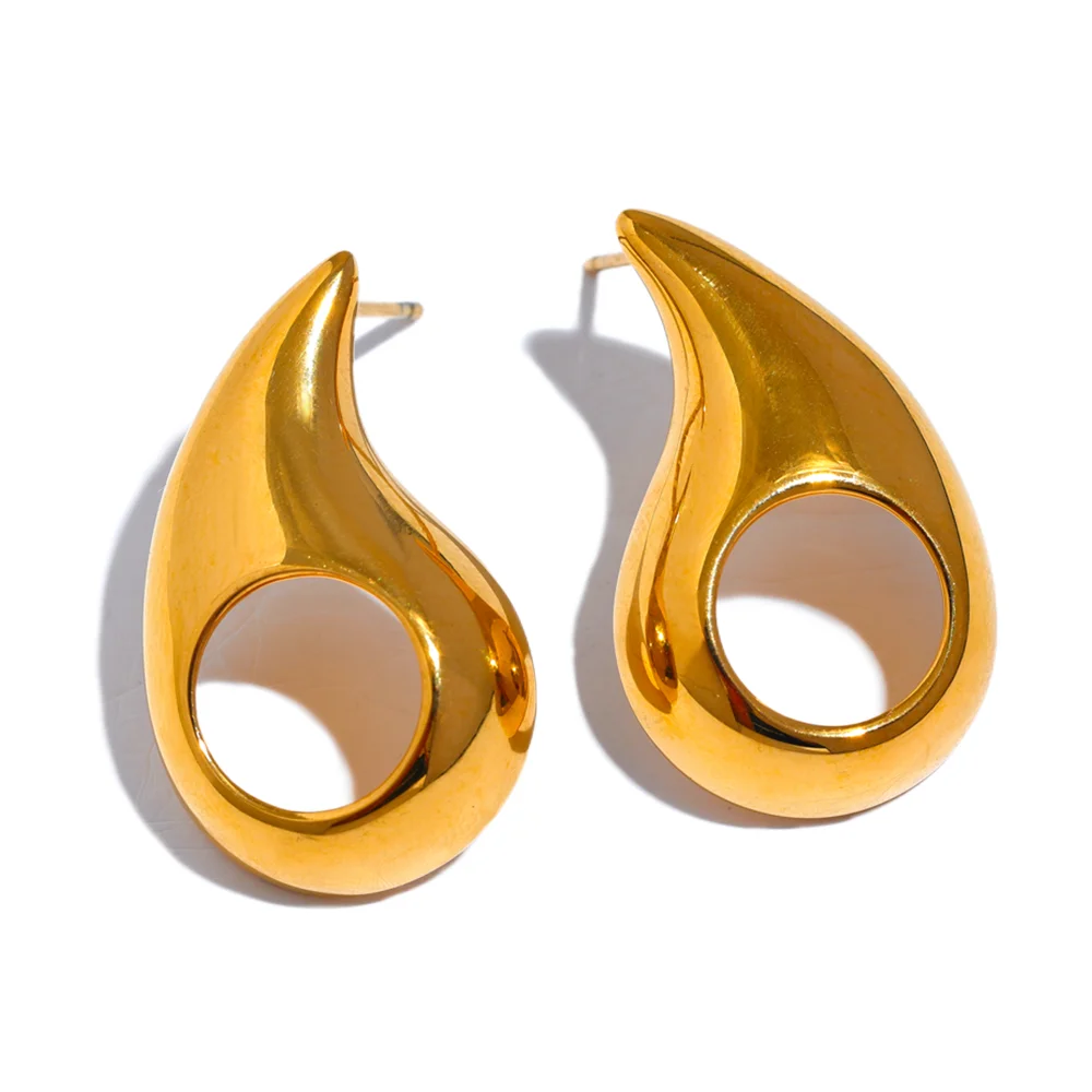 

JINYOU 1642 Stainless Steel 316L Water Drop Hollow Fashion Stud Earrings Anti Allergic Metal Personal Unusual Jewelry Women Bijo