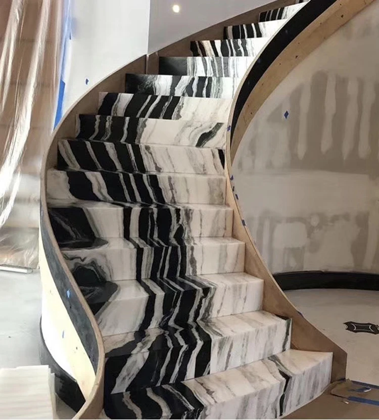 熊猫白色地板弯曲的室内案例踏步大理石楼梯踏步瓷砖