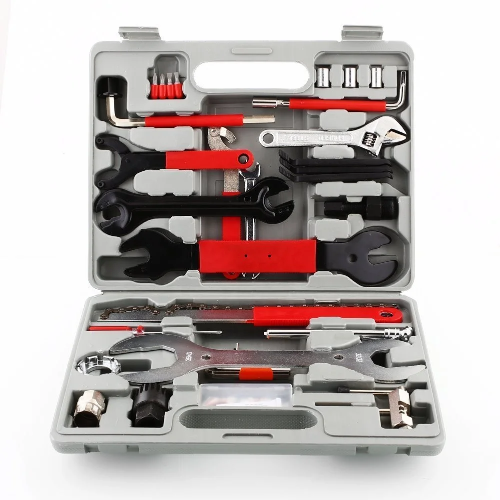 

44 Parts Bicycle Repair Kit Super Complete Repair Tool in Toolbox for Riding Equipments Universal Bicycle Tool Set, Red