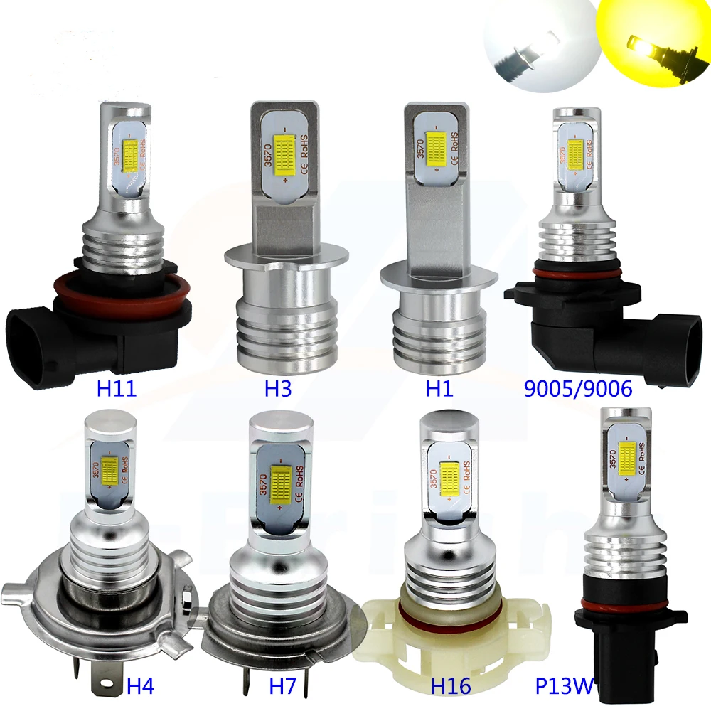 Led Fog Light 10W Led Bulbs 9005/9006 H1 H3 H4 H7 H11/H8 H16 P13W CSP 3570 Chip White Yellow Motorcycle Headlight Fog Lamp 12V