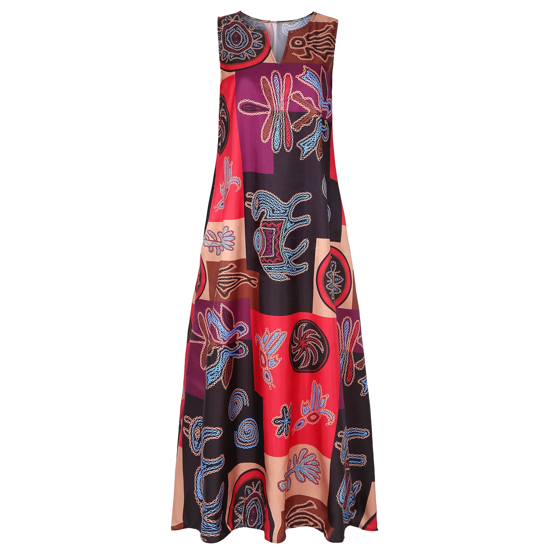 

Plus Size Vintage Maxi Summer V Neck Chic Long Bohemian Dress