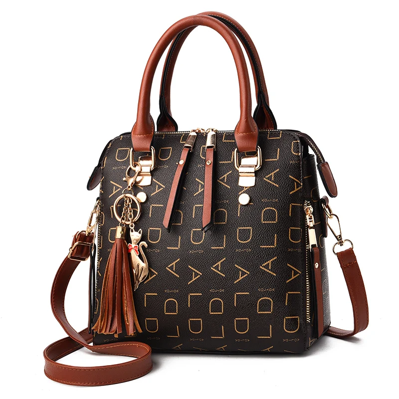 

2021 New Tassel Designers Fashion PU Leather Bag for Women Large Capacity Shoulder Bags Casual Tote Simple Top-handle HandBags, Black, deep red, red, pink, yellow