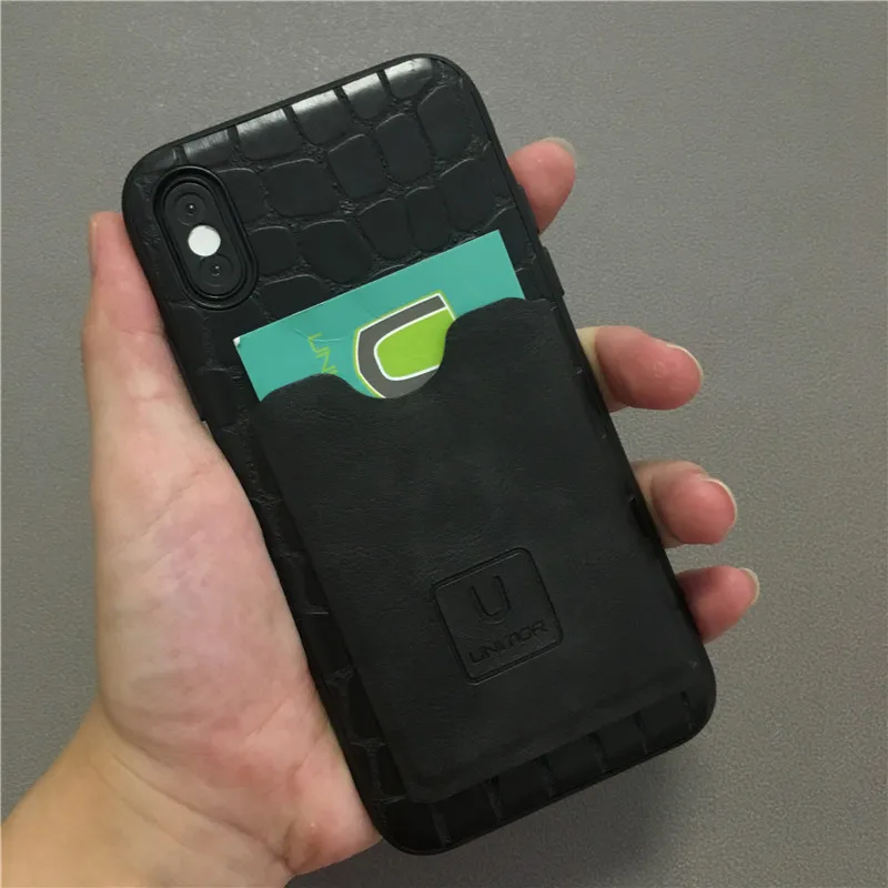 

UNIMOR alligator leather design For iphone x leather case back cover, free sample credit card slot leather phone case