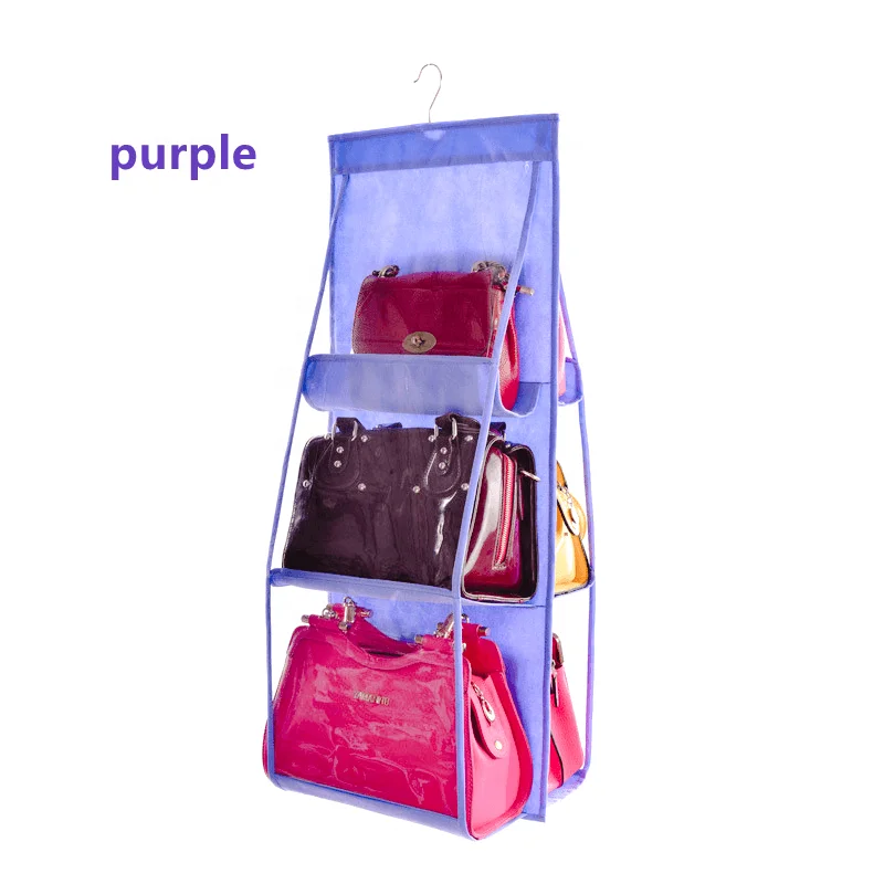 

Six-Pocket Hanging Handbag Organizer for Wardrobe Closet Transparent Storage Bag Handbag organizer storage, Violet